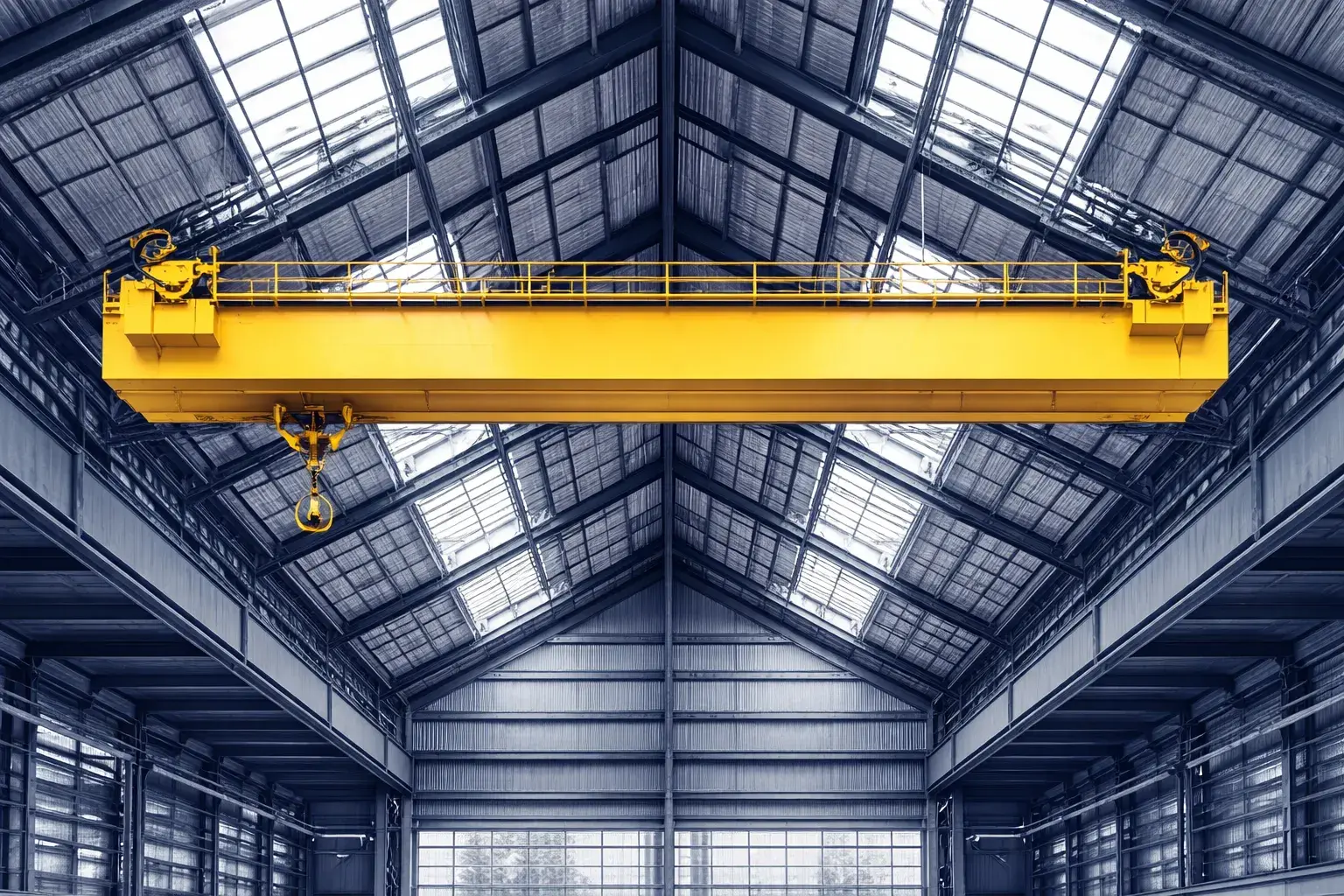 Yellow Crane In Industrial Warehouse