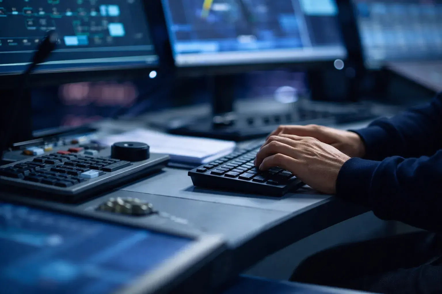 Focused Hands In High Tech Control Room